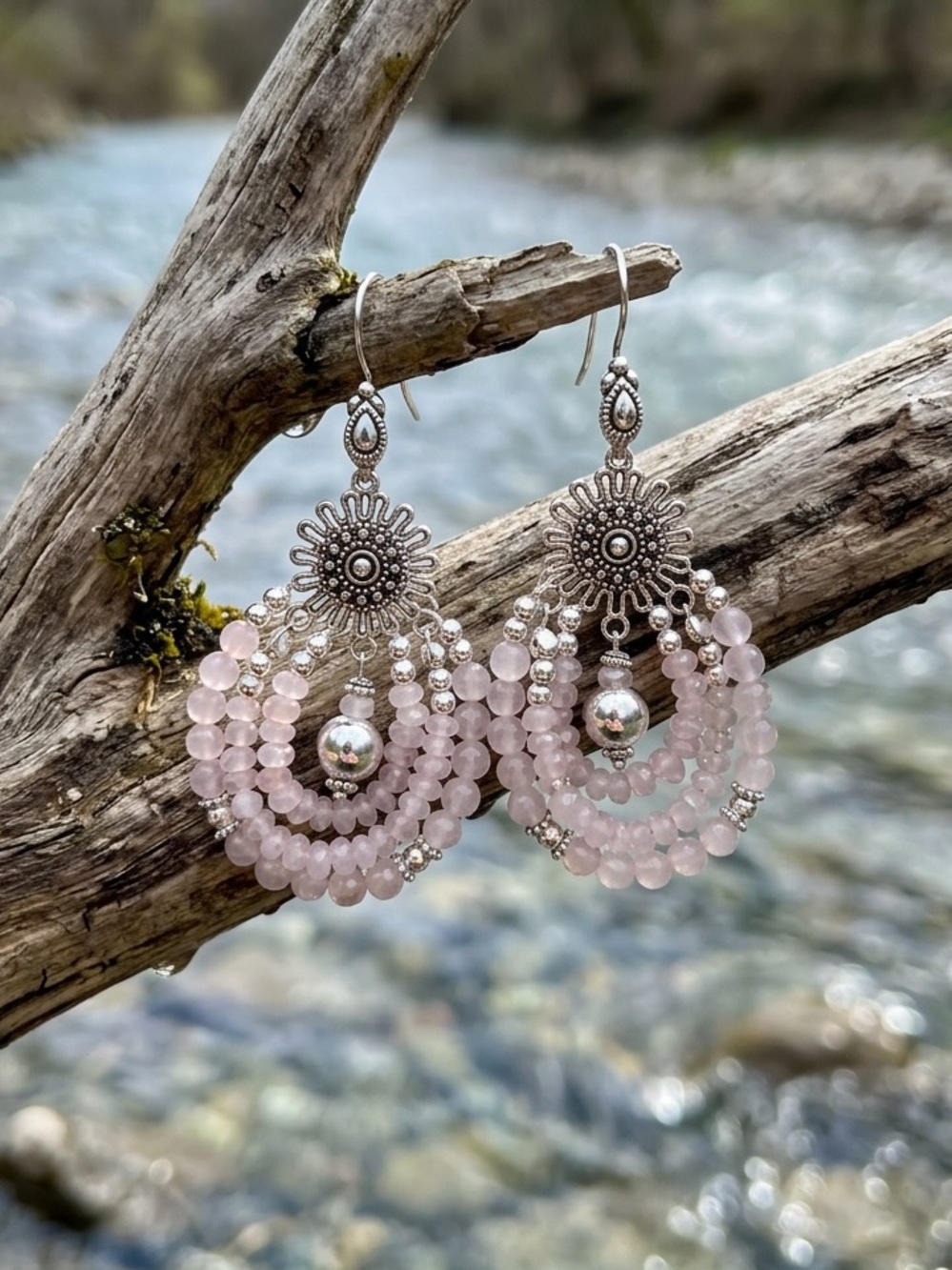 Sterling Silver & Rose Quartz Chandelier Earrings